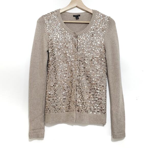 Ann Taylor | Merino Wool Cashmere Angora Rabbit Blend Sequin Snap Front Cardigan - Picture 1 of 8